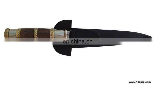 KNIFE IN WOODEN DETAILS AND NICKEL SILVER, SHEATH LEATHER. 14CM SCHMIEDEN