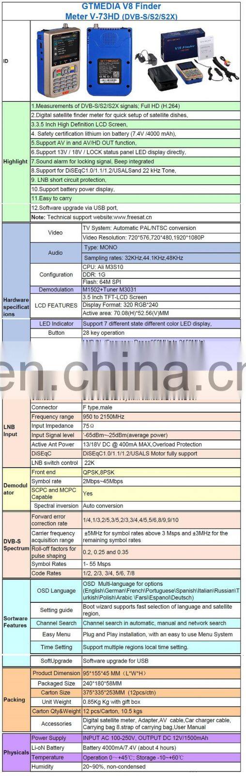 GTmedia Freesat Finder Digital Satellite Finder 1080P DVB S S2 S2X Satellite Meter Satfinder