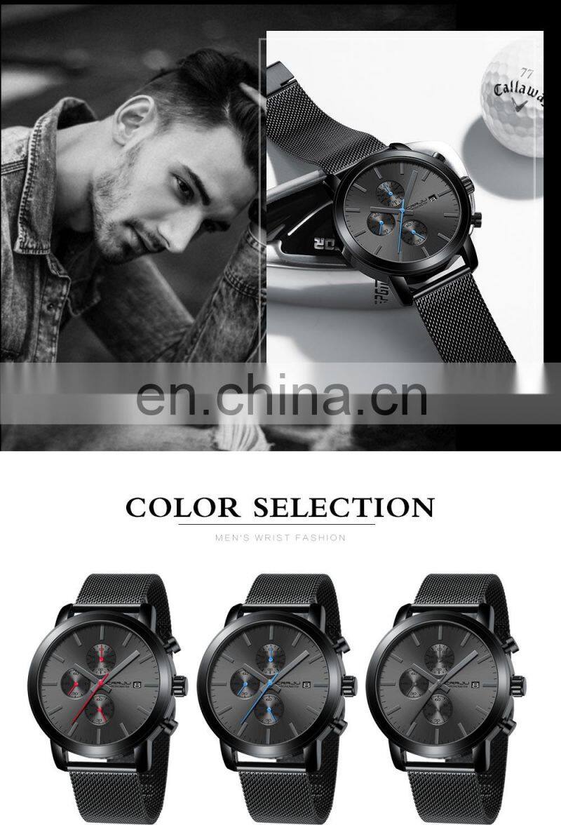 Crrju 2287 Advertisement Mens of Quartz Watch Chrono Steel Mesh Strap Beautiful Watches for Men