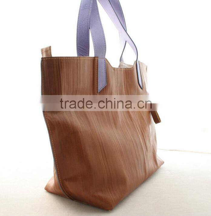 Wood grain lady leather handbag