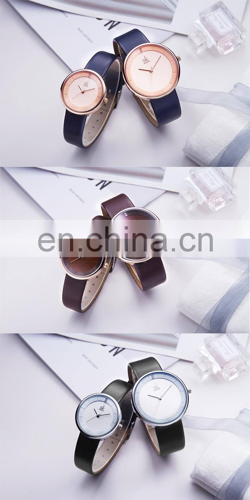 SHENGKE Elegant Couple Watches Leather Band Anniversary Gift Hand Watch Japan Quartz Pair Watches K8062G/L