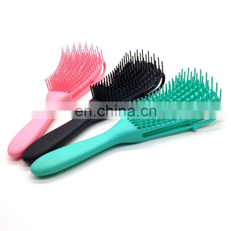 Customized Women Colorful Detangling Plastic Soft Bristle Salon Hair Detangler Brush Comb for Curly Hair