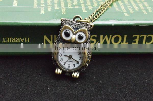 Fashion long chain necklace night owl pocket watch quarts watch for men women