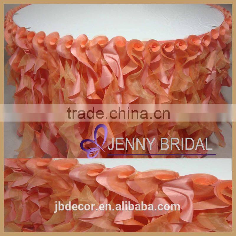 TS055D beautiful fancy organza curly willow table skirting for wedding
