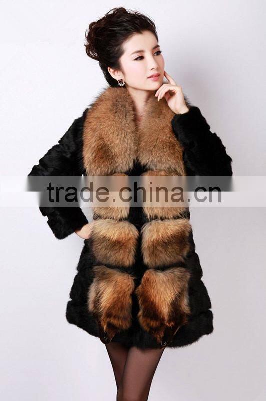rabbit fur with raccoon fur collar