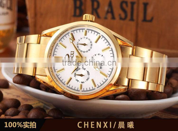 2016 new promotional Gold plated men quartz wrist watch Chenxi brand watch