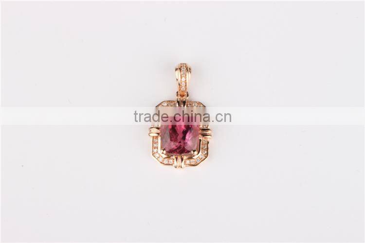 Popular Rubellite 18k rose Gold small diamond Pendants designs with color stone