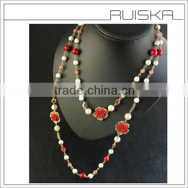 Double Layered With Flower Latest Design Pearl Necklace