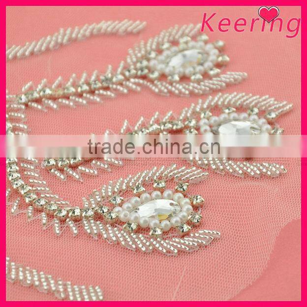 wholesale rhinestone applique in peacock design sew on wedding gowns WRA-475