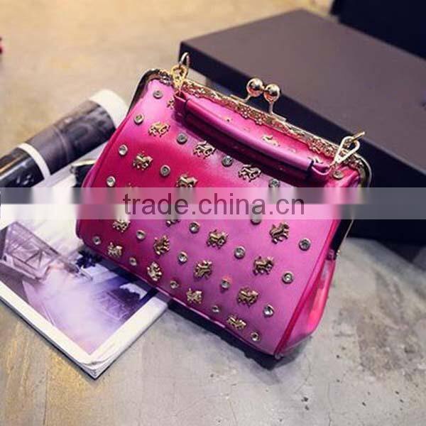 Manual solid color girls pu crossbody bag with long strap