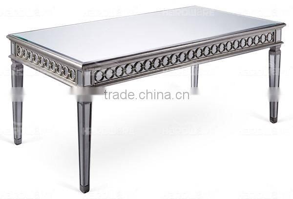 elegent appearance wedding glass top metal banquet table,glass mirror dining table