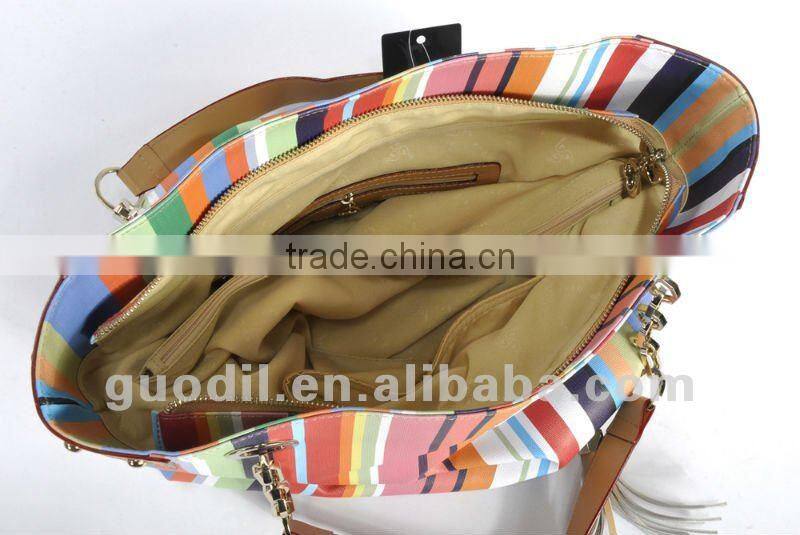 Summer hot! Multi stripe PU tote bags fashion ladies handbags 2012