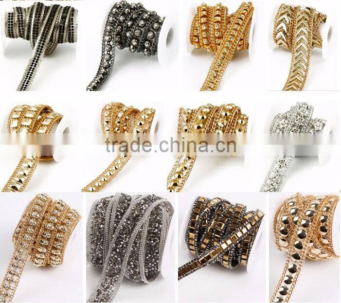 Customize design strass chain,silver rhinestone belt with hotfix glue