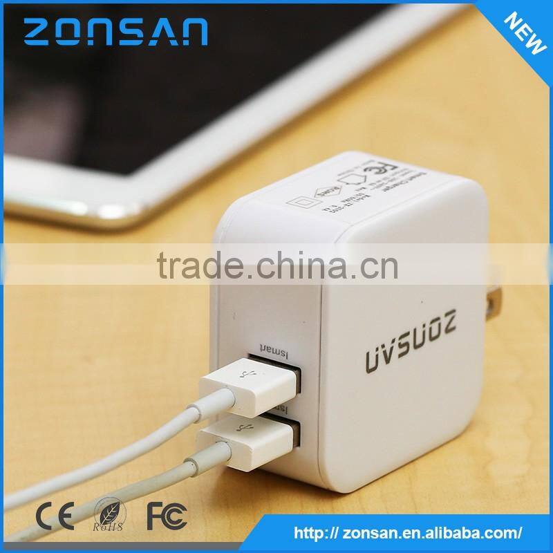 import mobile phone accessories flat dual port usb wall charger 2.4a, wall mount usb charger