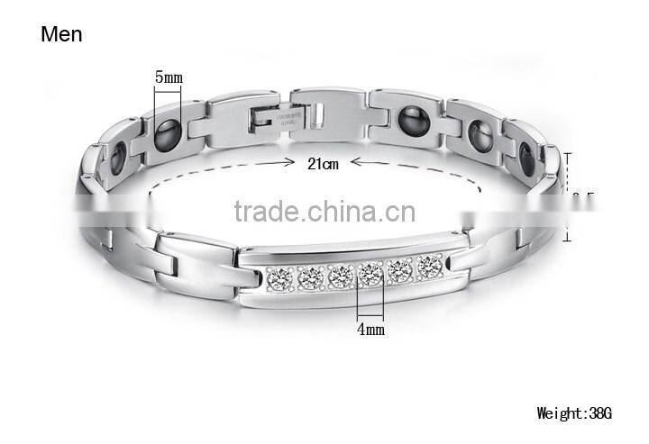 Popular Jewelry Stainless Steel Titanium Health Magnetic Energetic Couples Bracelet With Cubic Zirconia Setting