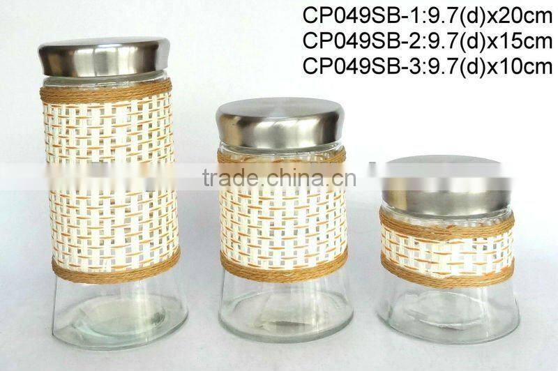 CCP056SB3 4pcs glass jar set with weaved coating