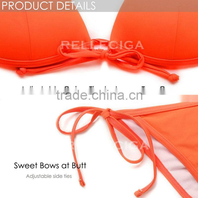 RELLECIGA 2014Rellicious Collection -Orange Push-up Triangle Top Swimwear with Adjustable Halter Strap & Brazilian Cut Scrunch B