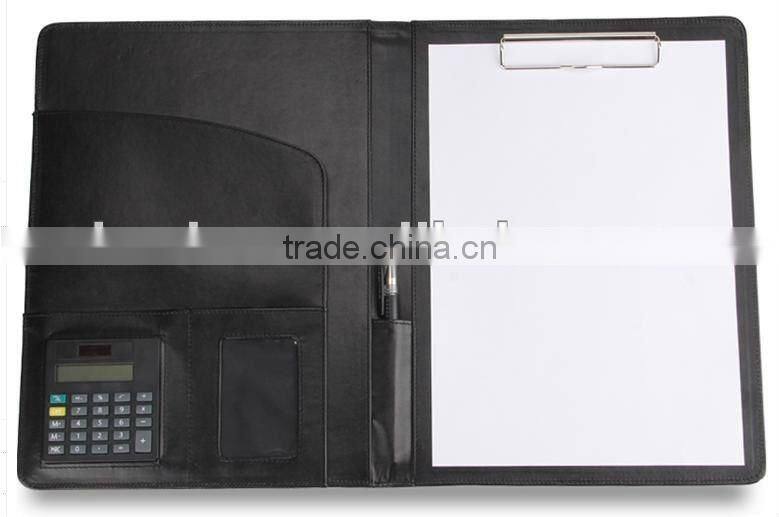 Black manager folder,genuine leather business folder with calculator