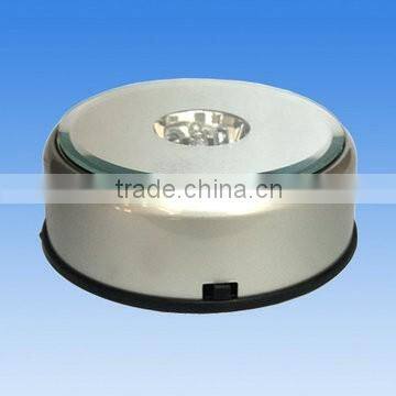 3D laser engraved crystal cube with multicolor round rotating led light base/rotating display led light stand