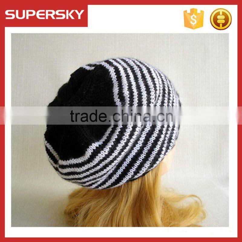 V-62 Stripe stretch slouchy oversized baggy knitted winter hat