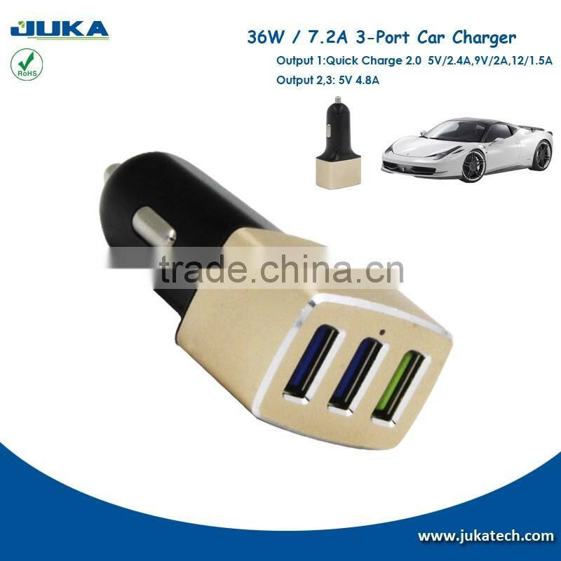 Wholesale Popular Qualcomm Quick Charge 2.0 Technology 3 port USB car Charger, Intelligent car USB Charger for mobile phone