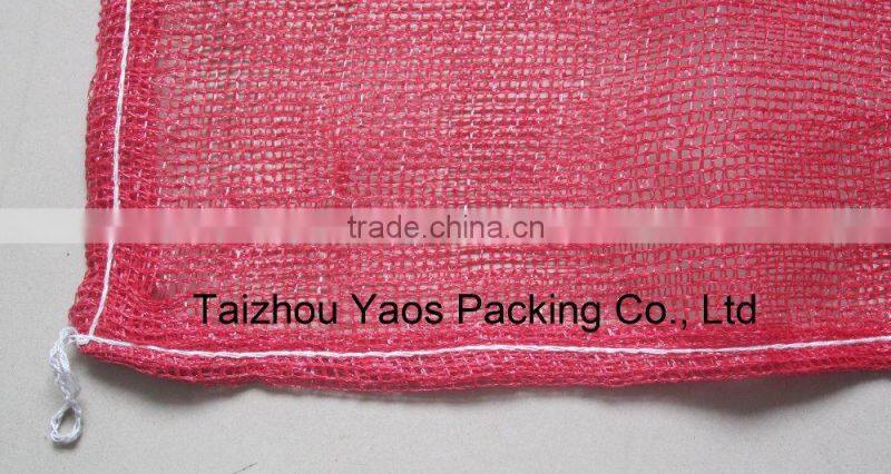 red PP leno mesh bag plastic plain onions bag label bag logo bag