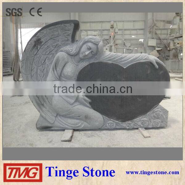 India red granite monument heart shape with flower edge