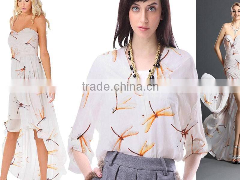 dragonfly printed chiffon silk polyester fabric