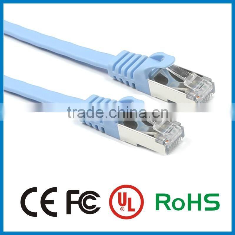 Blue color 4 pairs 32awg copper shielded twisted pair cable cat 6 flat patch cord