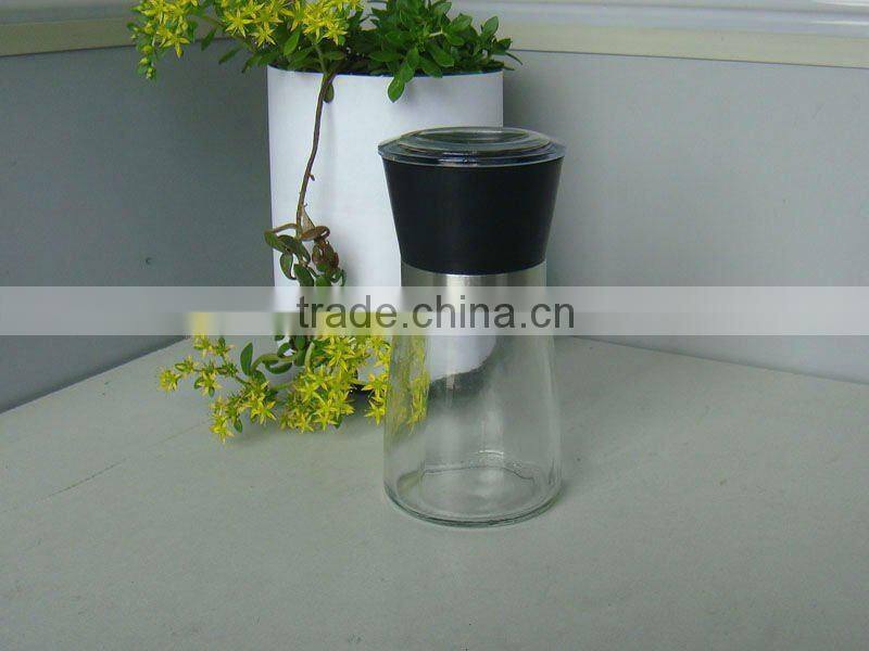 glass spice grinder, salt shaker and oil dispenser