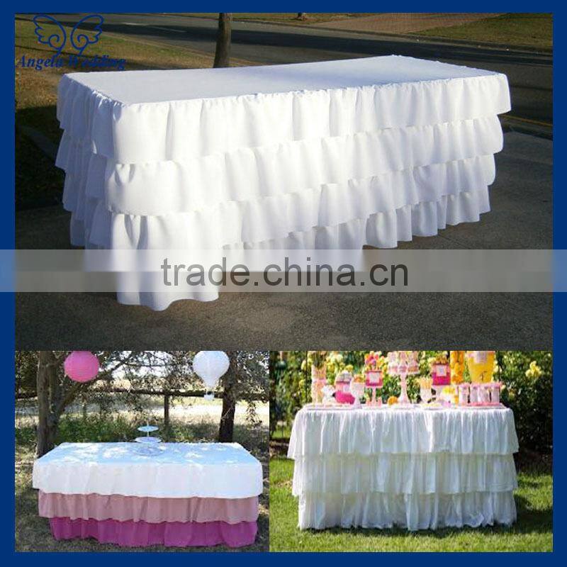 SK001C New 2015 elegant polyester ruffled steps in bridal grey table skirts