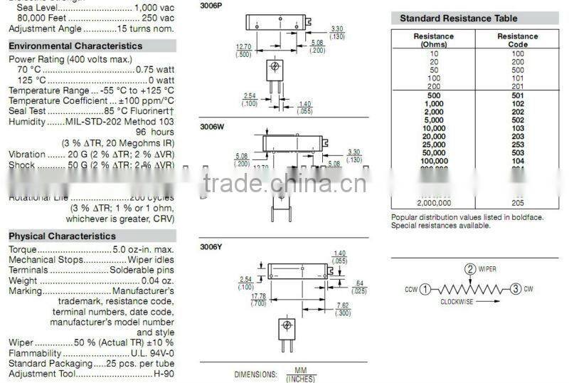 3006P 50K Bourns potentiometer/adjustable resistor/trimming resistor/variable resistor/adjustable potentiometer/trimmer resistor