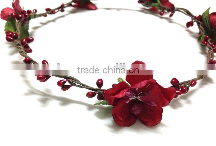 Artificial Red Peony Flower Wreath For Bridal Wedding Head Wreath