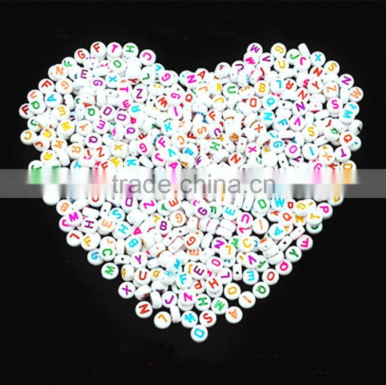 wholesale kids round loose acrylic letter alphabet 4x7mm white beads with colorful letter