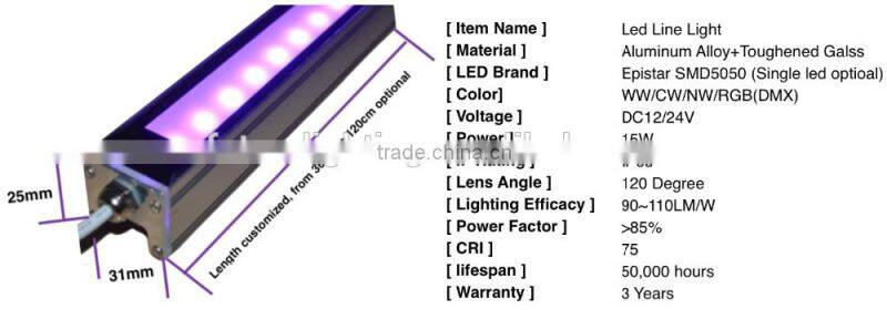 Waterproof 15w RGB color SMD5050 landscape lighting linear led strip light bar