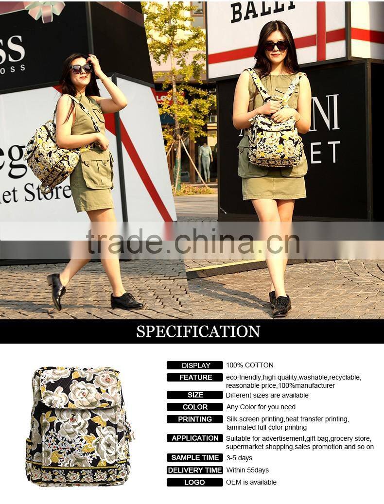 Hot sale pretty quilted pattern duffel womens big cotton back pack