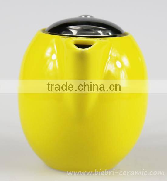 350ml Elegant Yellow Color Glazed Mini Chinese Ceramic Teapot With Stainless Steel Infuser And Lids