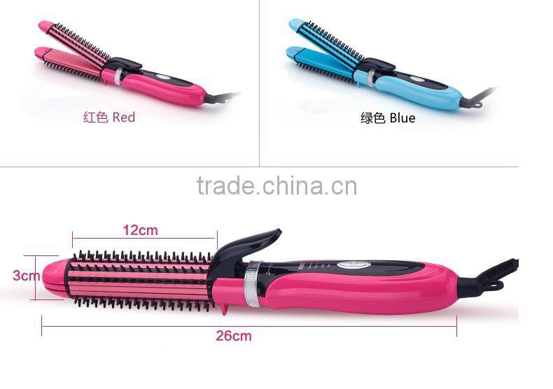 2 in 1 hair straightener brush electric lcd straightening rolling hair comb best hair straightener brush and curler
