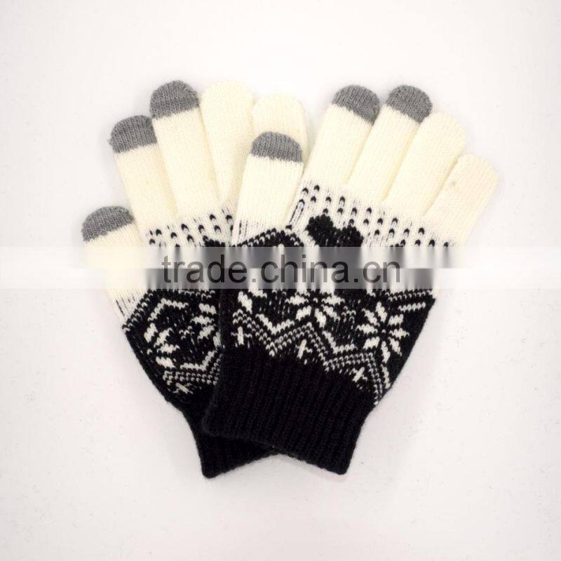 Chenille Snowflake Knit Gloves Fairisle with All Touchscreen Electronic Devices