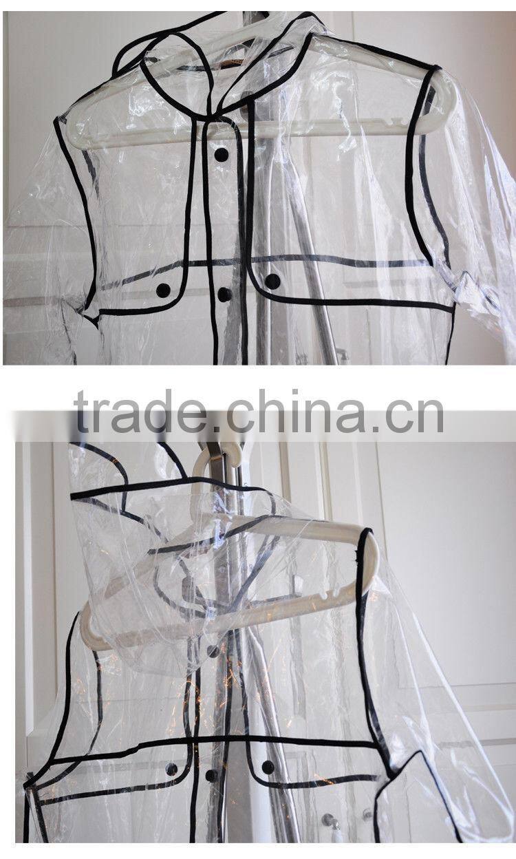 100% EVA Eco friendly transparent fashion women rain poncho