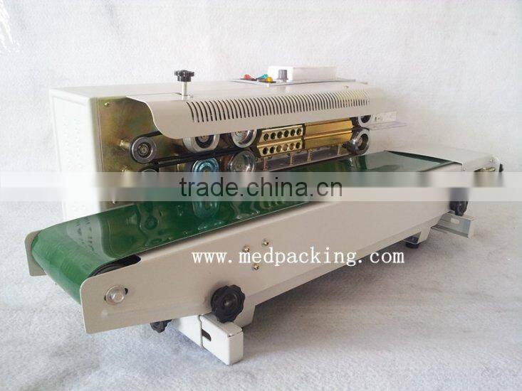 FR900 Plastic Film Sealing Machine+Vertical Sealing+Date Printing+Seal Belt