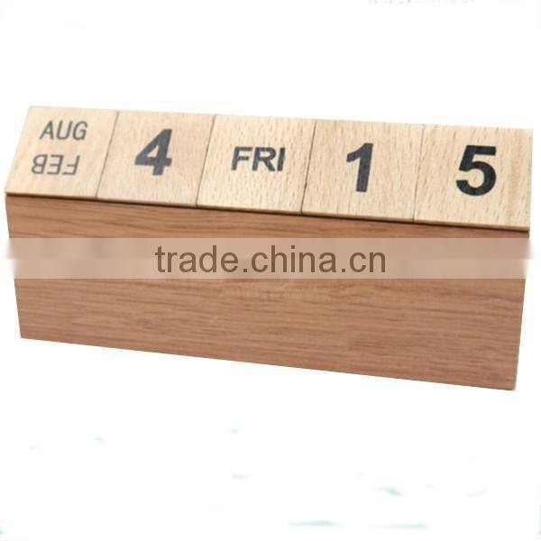 Custom Beech Solid Wood Box Calendar, Desk Top DIY Perpetual Calendar Wooden