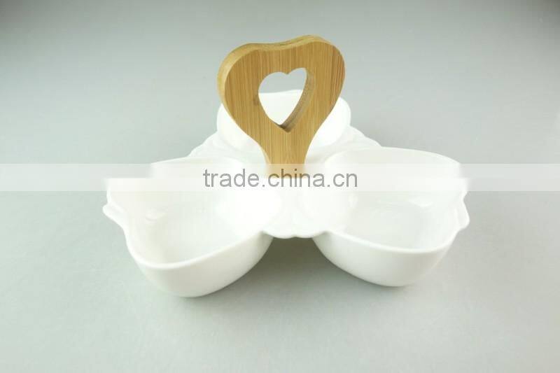 Ceramic porcelain Small 3 sections Plate Separated Dish Appetizer Relish Tray Ceramic