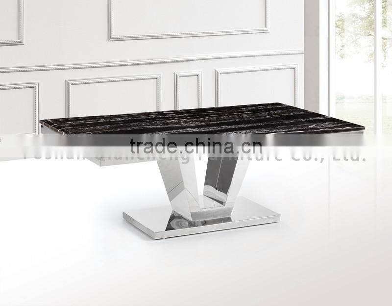 marble top dining table set with strong stainless steel base