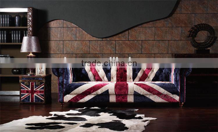 2016 hot sell high quality Europe vintage style living room chesterfeild UK flag fabric sofa