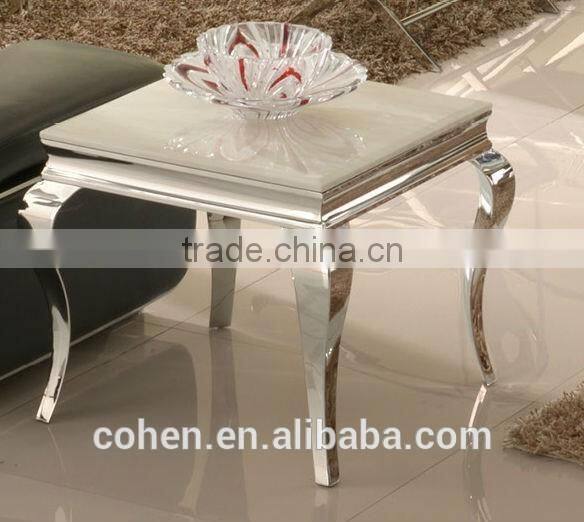 modern style square stainless steel marble top side/end table decoration