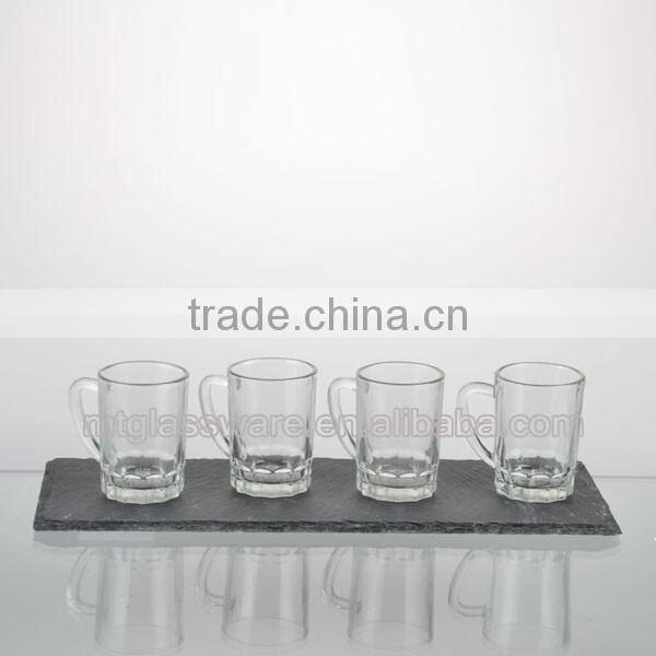 4pcs mini machine made clear cup with the handle with stone tray