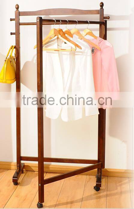 wooden clothe rack with Omni-directional wheel wooden coat hanger