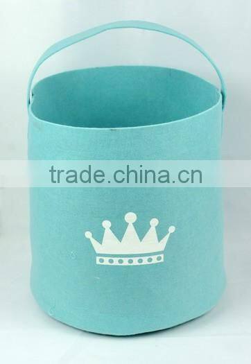 Mini Blue Felt Laundry Storage Basket With Handle (Medium)