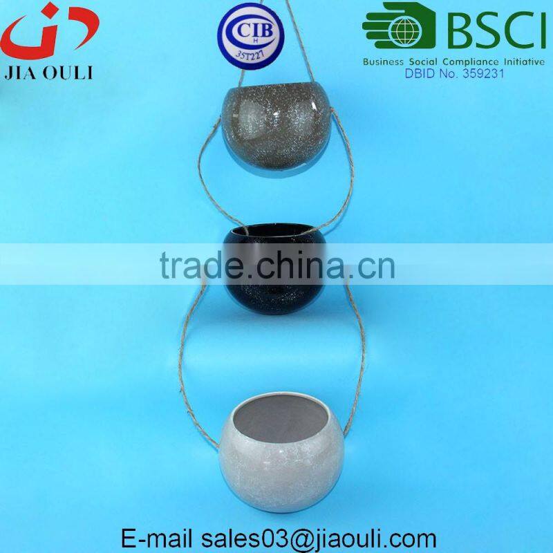 BSCI Audit Factory Glazed white Hanging planter pot